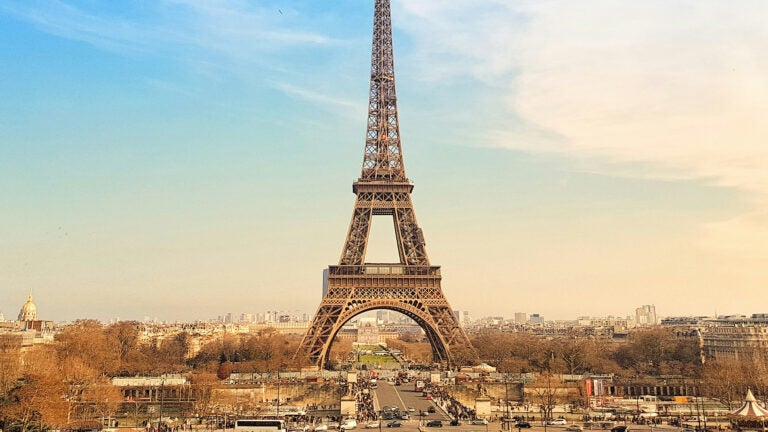 The Eifel Tower in Paris France at dusk