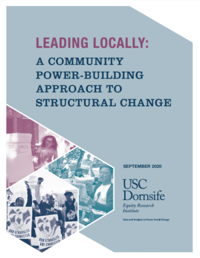 Leading Locally report cover featuring photos of diverse advocates from BASTA, the Tenants Union of Washington State, and The New Georgia Project