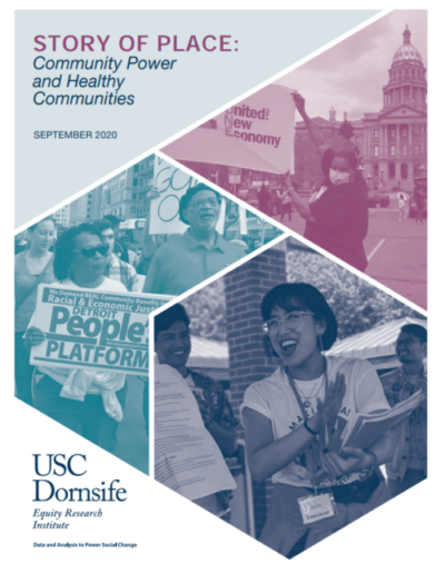 Story of Place report cover featuring photos of diverse advocates calling for racial and economic justice